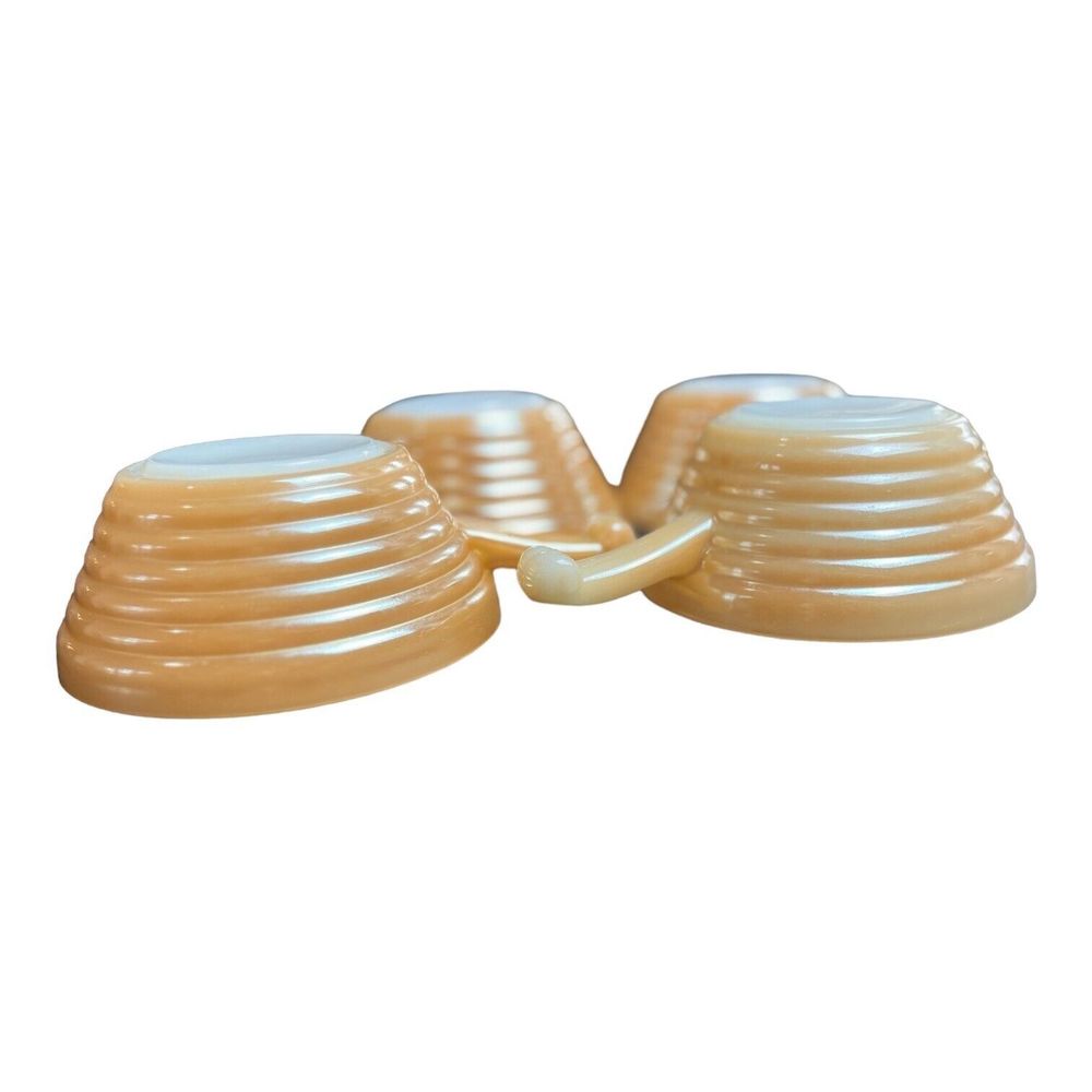 Fire King Peach Lusterware Handled Anchor Hocking Soup Bowls (4) Milk Glass - Picture 2 of 7
